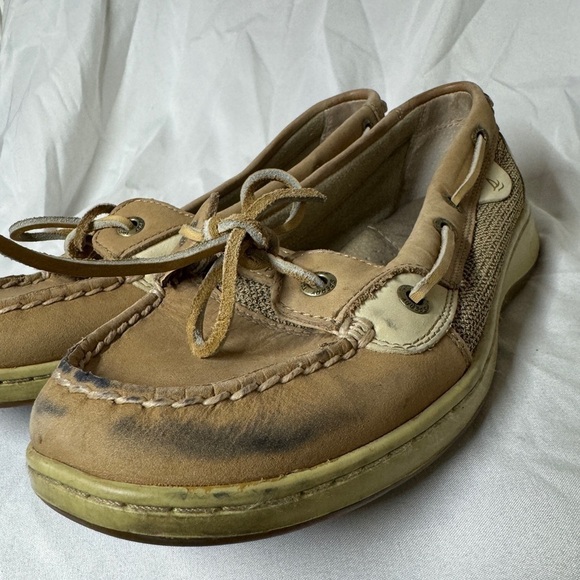 Sperry Topsider Angelfish Varsity Boat Linen Oat Leather Shoes Size 8 - Picture 4 of 12
